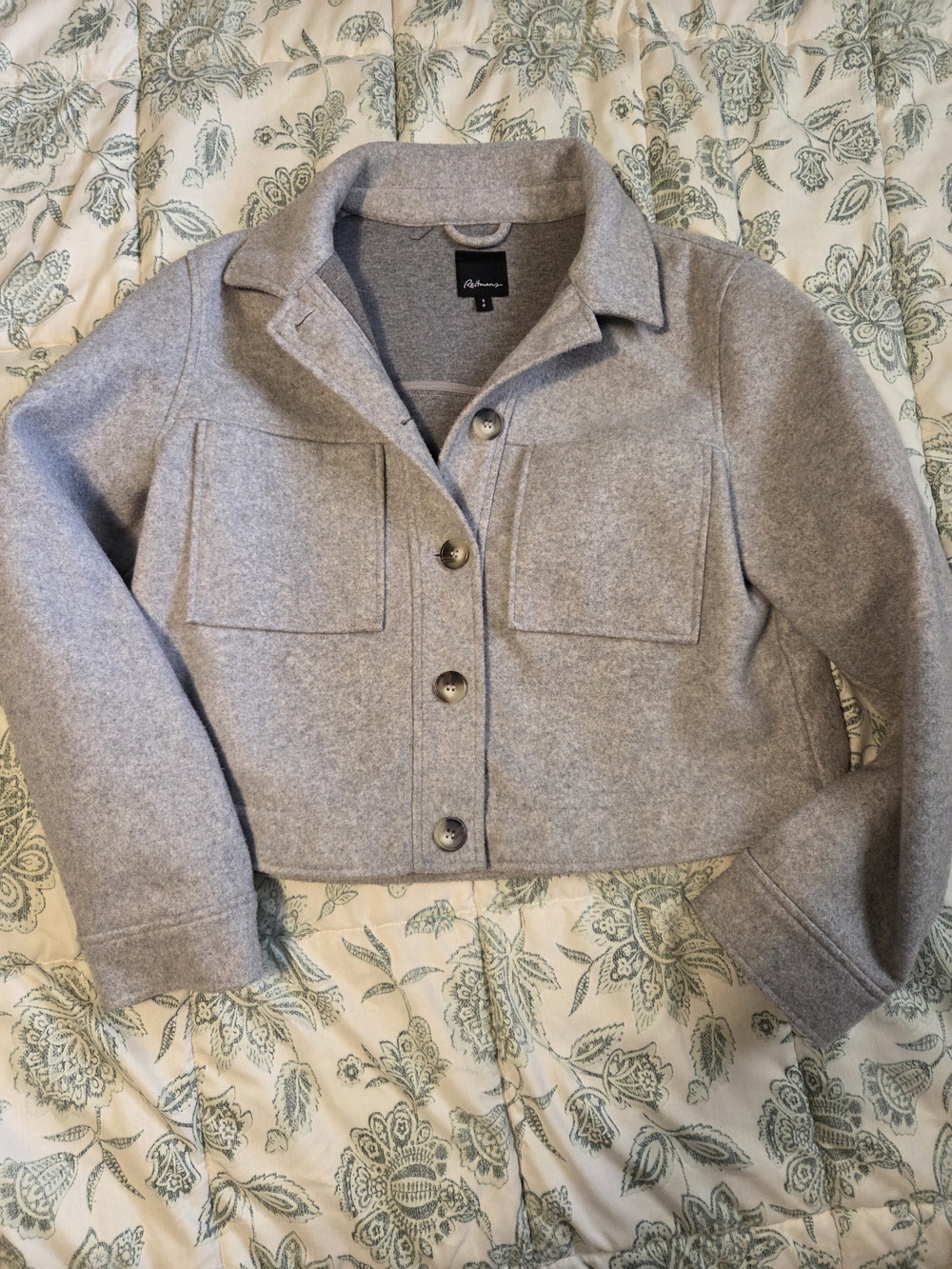 Reitmans Cropped Light Gray Wool-Blend Button Jacket